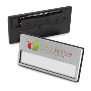 The Trends Collection Magnetic Name Badge is a smart multiple use name badge with strong magnetic clip.  Silver.  Great branded magnetic name badges.