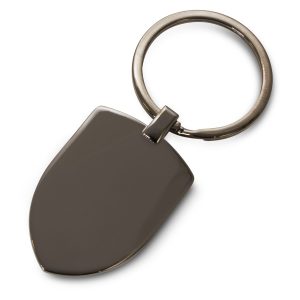 The Trends Collection Cerato Key Ring is a metal crest shaped key ring with gunmetal plated finish on both sides.  Laser Engraving.  Great branded key rings.