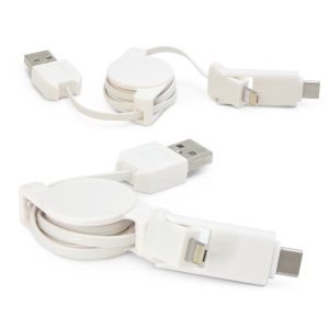 112560 Trends Collection Universal Charging Cable - Promotrenz The Trends Collection Universal Charging Cable is a retractable connector cable with 3 cables in 1. White. Great branded charging cables.