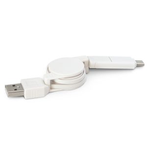 The Trends Collection Universal Charging Cable is a retractable connector cable with 3 cables in 1. White. Great branded charging cables.