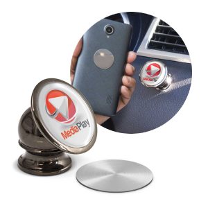 The Trends Collection Enzo Magnetic Phone Holder secures to car dashboards to use as a GPS.  In Black.  Full colour or laser engrave.  Great tech products.