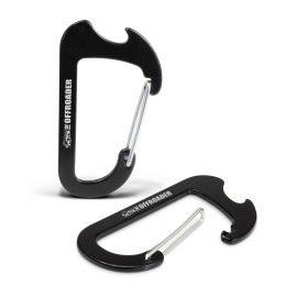 The Trends Collection Carabiner Bottle Opener is a sturdy aluminium bottle opener with a carabineer clip.  Laser Engraves.  Great branded bottle openers.