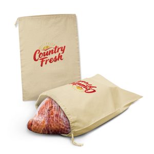 111807 Trends Ham Storage Bag The Trends Ham Storage Bag is a handy drawstring bag for storing ham. 140gsm unbleached cotton. Natural. Great branded ham bags.