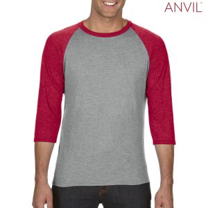 The Anvil Tri-Blend Adult 3/4 Sleeve Raglan Tee is a 159gsm 3/4 sleeve tee.  4 colour combinations.  XS - 2XL.  Great brandable raglan tees from Anvil.