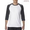 The Anvil Tri-Blend Adult 3/4 Sleeve Raglan Tee is a 159gsm 3/4 sleeve tee.  4 colour combinations.  XS - 2XL.  Great brandable raglan tees from Anvil.