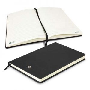 The Swiss Peak Heritage A5 Notebook is a medium size, 80 leaf notebook with hard cover. Finished with textured leather look PU. Multiple branding options.