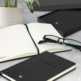 The Swiss Peak Heritage A5 Notebook is a medium size, 80 leaf notebook with hard cover.  Finished with textured leather look PU.  Multiple branding options.