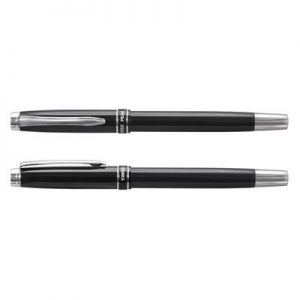 The Swiss Peak Heritage Rollerball Pen is a lacquer finished brass barrel pen with shiny chrome accents. Blue ink. Print or engraving available. Ideal corporate pen.