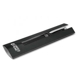 The Swiss Peak Heritage Rollerball Pen is a lacquer finished brass barrel pen with shiny chrome accents. Blue ink. Print or engraving available. Ideal corporate pen.