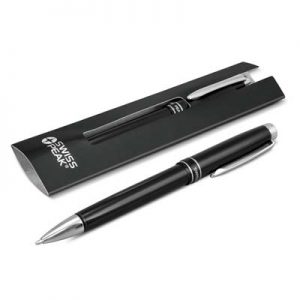 The Swiss Peak Heritage Ballpoint Pen is a lacquer finished brass barrel with chrome accent. Blue Ink. Great branded corporate pens for your client.