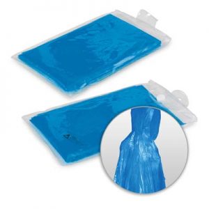 The TRENDS Emergency Poncho is a handy waterproof poncho with hood that folds into a compact resuable bag.  Domed closure. Branding on bag.