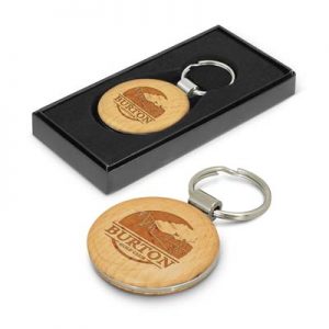 The TRENDS Echo Key Ring is a round natural beech wood key ring with metal trim. Laser engraves to natural etch. Available in round, rectangle or square.