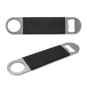 The TRENDS Ballantyne Bottle Opener is a classic stainless steel bottle opener with unique leather look PU grip. Engraves with your logo.