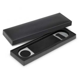 The TRENDS Ballantyne Bottle Opener is a classic stainless steel bottle opener with unique leather look PU grip.  Engraves with your logo.  
