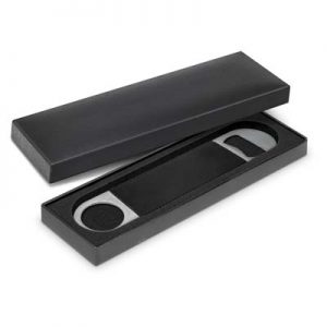 The TRENDS Ballantyne Bottle Opener is a classic stainless steel bottle opener with unique leather look PU grip. Engraves with your logo.