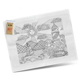 The TRENDS Cotton Colouring Tea Towel is an absorbet 180gsm cotton.  Supplied with pack of crayons.  Branding available on tea towel and crayon box.