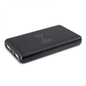 The Trends Odyssey Wireless Charging Power Bank has a 5w wireless phone charger with 10000mAh of power storage. Logo branding available.