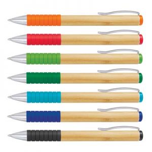 The TRENDS Bamboo Twist Pen is a twist action ballpoint pen with bamboo barrel.  Soft touch grip.  7 colours.  Great branded eco pens for your clients.