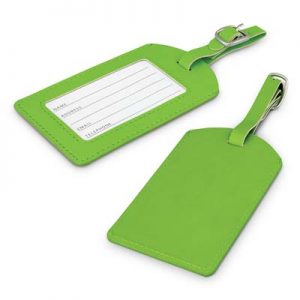 The TRENDS Aero Luggage Tag is a leather look PU luggage tag with matching stitching, address card and adjustable strap. 7 colours. Great branded travel promo products.