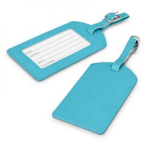 The TRENDS Aero Luggage Tag is a leather look PU luggage tag with matching stitching, address card and adjustable strap. 7 colours. Great branded travel promo products.