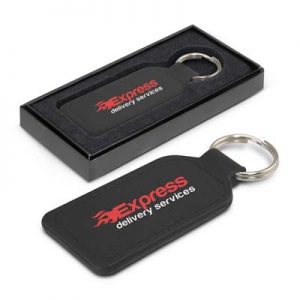 The TRENDS Prince Leather Key Ring is a rectangular leather key ring.  Matching stitching.  Print or debossing of your logo.