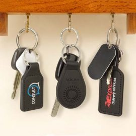 The TRENDS Prince Leather Key Ring is a rectangular leather key ring.  Matching stitching.  Print or debossing of your logo.