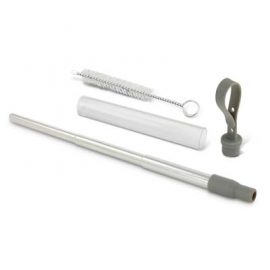 The TRENDS Telescopic Straw with case is a reusable stainless steel straw with removable mouth piece, cleaning brush and case. Branding on the case.