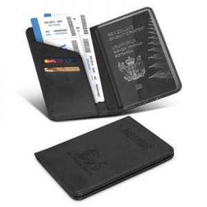 The Trends Collection Explorer Passport Wallet is a PU passport wallet.  Debossed or printed.  Black.  Great branded travel gifts from Trends Collection.