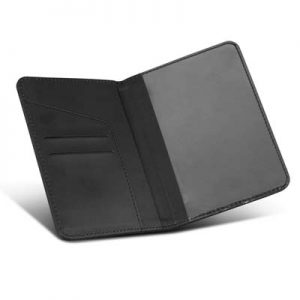 The Trends Collection Explorer Passport Wallet is a PU passport wallet.  Debossed or printed.  Black.  Great branded travel gifts from Trends Collection.