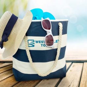 116869 Trends Collection Bali Tote Bag The Trends Collection Bali Tote Bag is an XL leisure tote bag with striped pattern. 510gsm cotton canvas with rope handles. 2 colours. Great branded tote bags.
