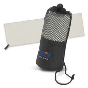 117014 Trends Collection Mako Gym Towel The Trends Collection Mako Gym Towel is a space saving gym towel made from absorbent polyester. Grey towel with black bag. Great branded gym towels.