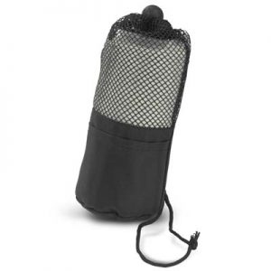 The Trends Collection Mako Gym Towel is a space saving gym towel made from absorbent polyester. Grey towel with black bag. Great branded gym towels.