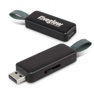 The Trends Collection Lumos 4GB Flash Drive has a built-in LED that lights up branding whilst in use.  Black.  Great branded flash drives from Trends Collection.