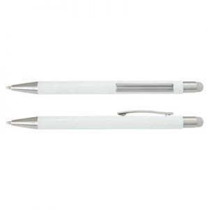 The Trends Collection Lancer Stylus Pen is a retractable aluminium ball pen with stylus.  White barrels.  Laser engraved.  Great branded pens from Trends Collection.