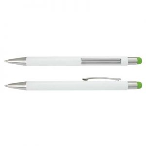 The Trends Collection Lancer Stylus Pen is a retractable aluminium ball pen with stylus.  White barrels.  Laser engraved.  Great branded pens from Trends Collection.