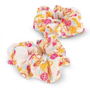 The Trends Collection Hair Scrunchie - Set of 2 has a card that can also be printed.  Sublimation full colour printed scrunchies.  Great hair promo products.
