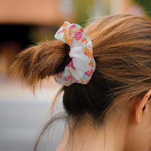 The Trends Collection Hair Scrunchie - Set of 2 has a card that can also be printed.  Sublimation full colour printed scrunchies.  Great hair promo products.