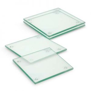 The Trends Venice Glass Coaster set of 4 are square glass coasters.  3 branding options.  Black gift box with window.  Great coasters from Trends.