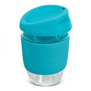 The TRENDS Nova Cup - Borosilicate 250ml is an elegant reusable borosilicate coffee cup.  15 colours for lids and bands.  Great branded cups.
