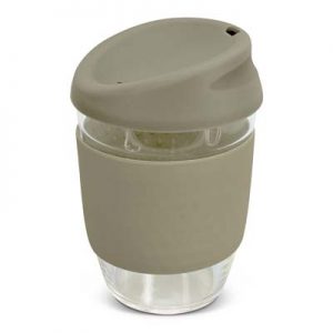 The TRENDS Nova Cup - Borosilicate 250ml is an elegant reusable borosilicate coffee cup.  15 colours for lids and bands.  Great branded cups.
