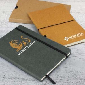 The TRENDS Phoenix Recycled Hard Cover Notebook is an eco conscious notebook with hard cover.  Recycled leather.  2 colours.  Great branded eco notebooks.
