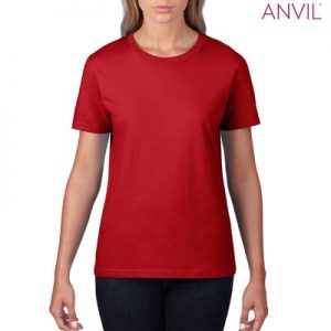 The Anvil Lightweight Ladies Tee is a 155gm pre shrunk 100% ring spun cotton tee. 16 colours. S - 3XL. Great branded cotton lightweight tees.