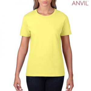The Anvil Lightweight Ladies Tee is a 155gm pre shrunk 100% ring spun cotton tee. 16 colours. S - 3XL. Great branded cotton lightweight tees.