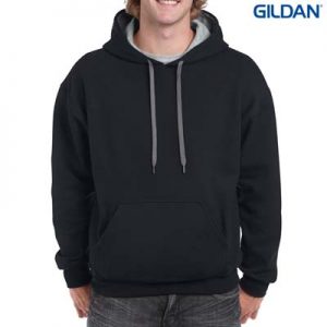 The Gildan Adult Contrast Hooded Sweatshirt is a 50% cotton contrast jersey lined hooded hoodie. 6 colours.  S - 3XL.  Great branded contrast hoodies.