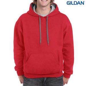 The Gildan Adult Contrast Hooded Sweatshirt is a 50% cotton contrast jersey lined hooded hoodie. 6 colours.  S - 3XL.  Great branded contrast hoodies.