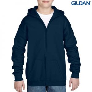 The Gildan Youth Full Zip Hooded Sweatshirt is a 50% cotton, 279gsm semi fitted zip hoodie.  6 - 14.  7 colours.  Great branded zip hoodies from Gildan.