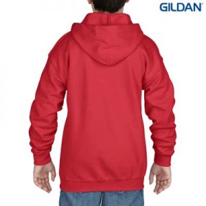 The Gildan Youth Full Zip Hooded Sweatshirt is a 50% cotton, 279gsm semi fitted zip hoodie.  6 - 14.  7 colours.  Great branded zip hoodies from Gildan.