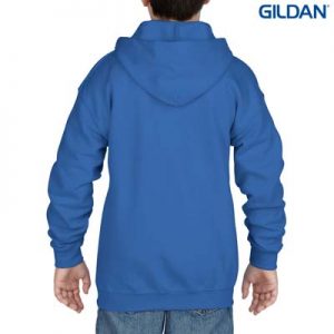 The Gildan Youth Full Zip Hooded Sweatshirt is a 50% cotton, 279gsm semi fitted zip hoodie.  6 - 14.  7 colours.  Great branded zip hoodies from Gildan.