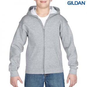 The Gildan Youth Full Zip Hooded Sweatshirt is a 50% cotton, 279gsm semi fitted zip hoodie.  6 - 14.  7 colours.  Great branded zip hoodies from Gildan.