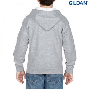 The Gildan Youth Full Zip Hooded Sweatshirt is a 50% cotton, 279gsm semi fitted zip hoodie.  6 - 14.  7 colours.  Great branded zip hoodies from Gildan.